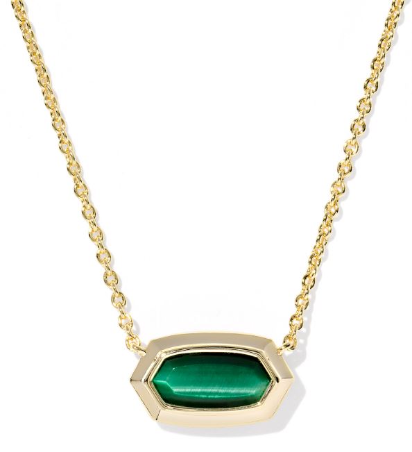 Elisa Gold Plated Green Tigers Eye Bezel Short Pendant Necklace by Kendra Scott