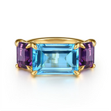 Yellow Gold Blue Topaz and Amethyst Signet Ring