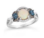 14K Vanilla Gold 1.04cttw Neopolitan Opal & Deep Sea Blue Topaz & 0.19cttw Chocolate & Vanilla Diamond Ring