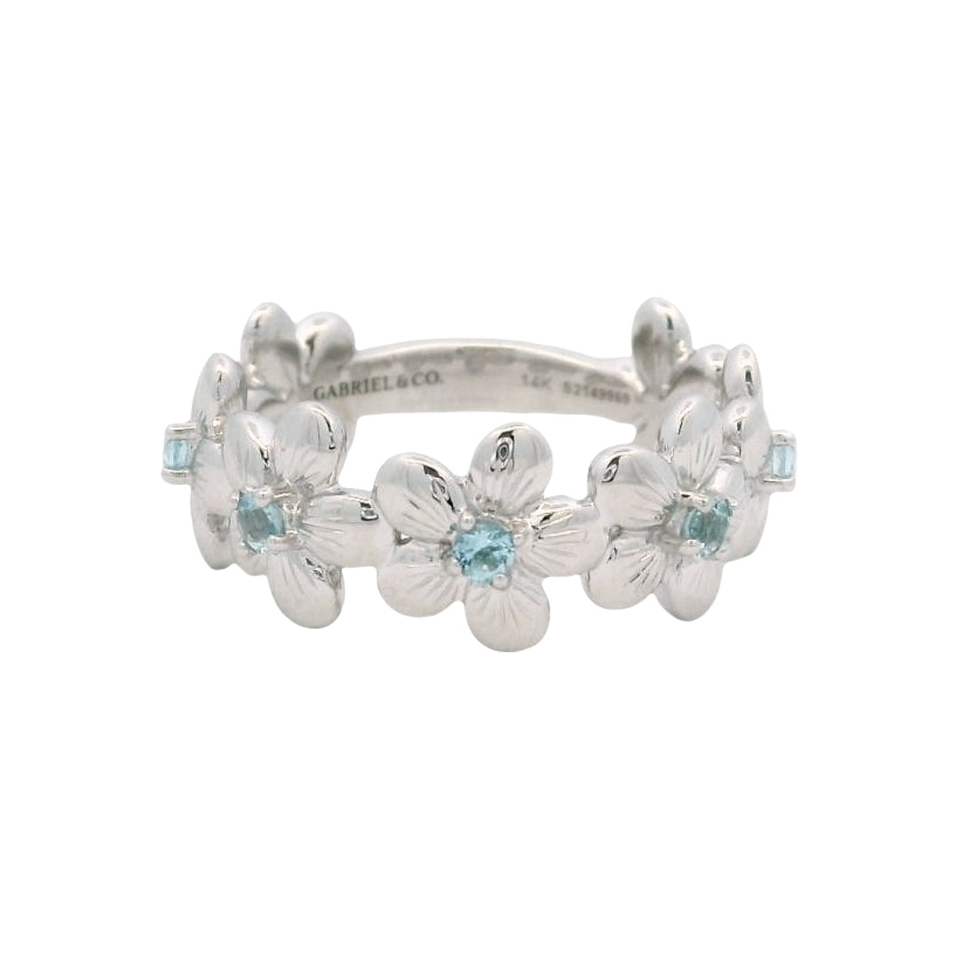 14K White Gold Swiss Blue Topaz Floral Ring by Gabriel