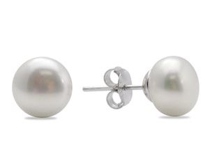 Sterling Silver 9.5mm White Freshwater Pearl Earrings