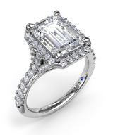 White Gold Split Shank Diamond Halo Semi-Mount Ring
