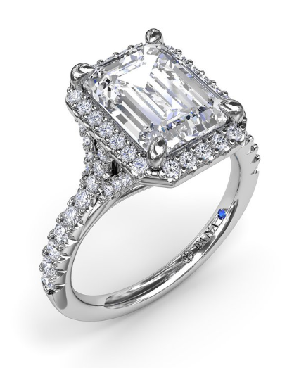 White Gold Split Shank Diamond Halo Semi-Mount Ring