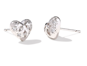 Holland Heart Silver White Crystal Stud Earrings by Kendra Scott