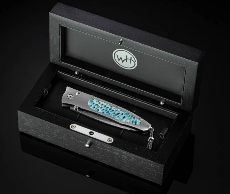 Charleston Folding Knife With Fossil Coral And Wave Damascus Blade 23/25 By William Henry