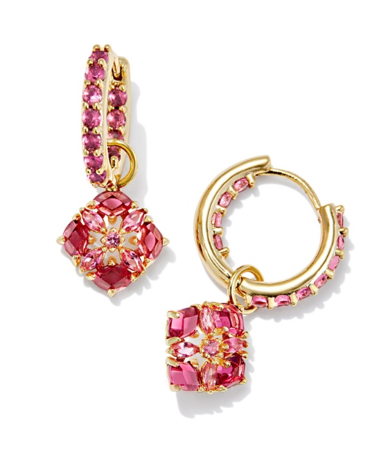 Dira Yellow Gold Plated Crystal Pink Mix Huggie Earrings by Kendra Scott