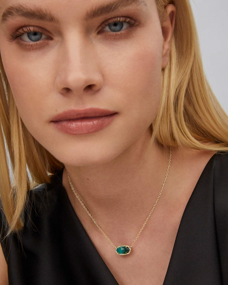 Elisa Gold Plated Necklace in Emerald Cats Eye by Kendra Scott