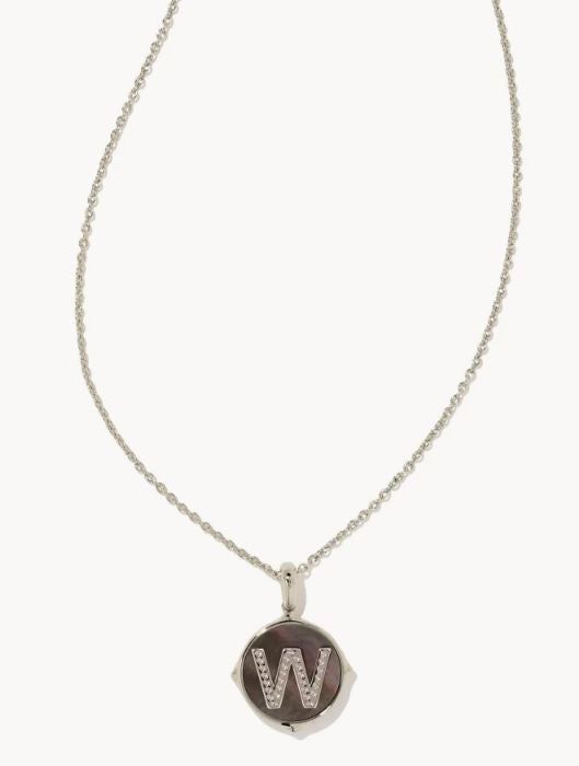 Letter W Silver Plated Black MOP Pendant Necklace by Kendra Scott