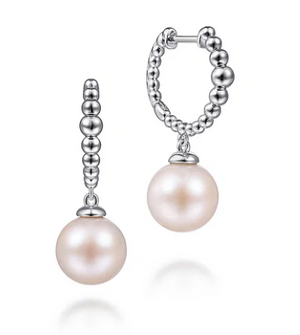 Sterling Silver Bujukan 2.25cttw Pearl Drop Huggie Earrings by Gabriel