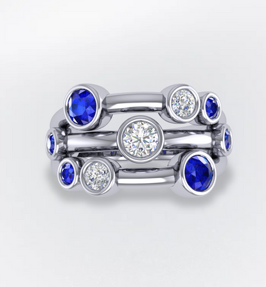 18K White Gold 0.75cttw Sapphire & 0.47cttw Diamond Ring Sz 6.5