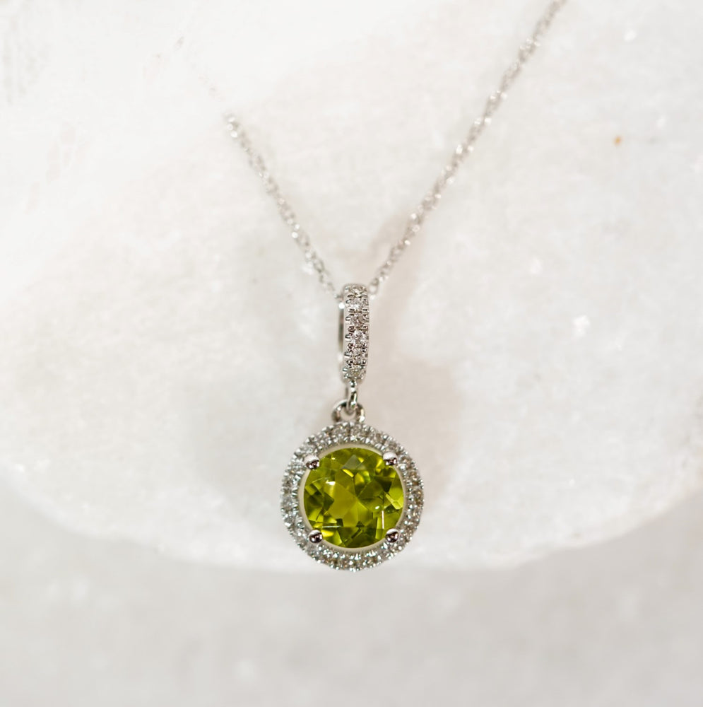 14K White Gold Peridot & Diamond Pendant