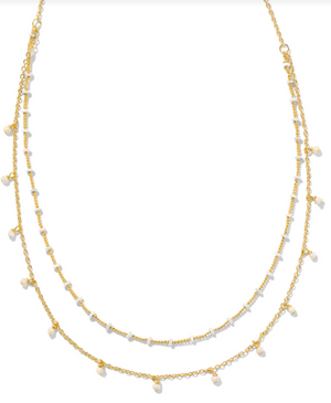 Eve Yellow Gold Plated White Mix Multi Strand Necklace by Kendra Scott