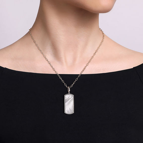 Sterling Silver 35mm Bujukan Dog Tag with Mother of Pearl Pendant by Gabriel