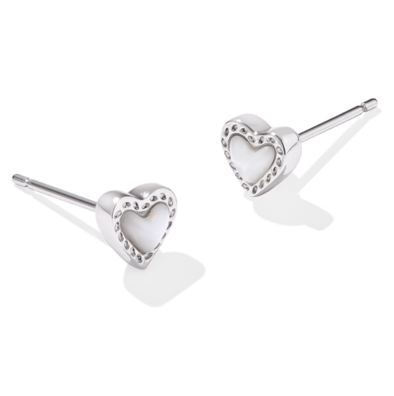 Mini Ari Heart Silver Ivory MOP Stud Earrings by Kendra Scott