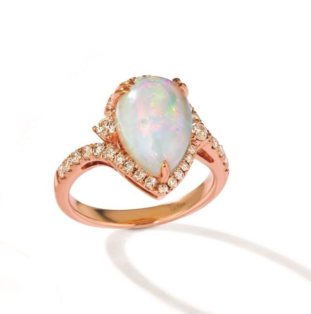 14K Strawberry Gold Neopolitan Opal & Diamond Ring by LeVian