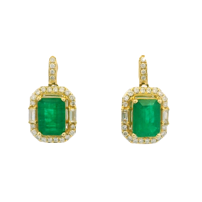 14K Yellow Gold 2.05cttw Emerald & 0.36cttw Diamond Earrings