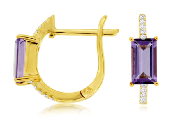 14K Yellow Gold Amethyst & Diamond Earrings by RJM