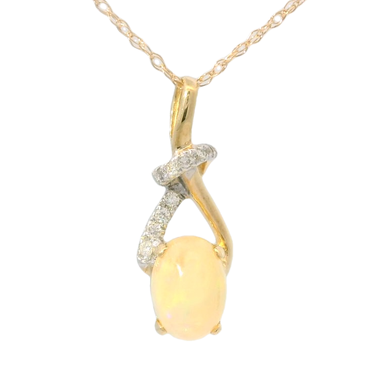 14K Yellow Gold 0.50ct Opal & 0.06cttw Diamond Pendant Necklace by RJM