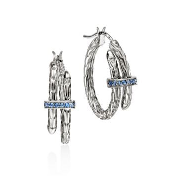 Spear Silver Hoop Earrings with Blue Sapphire by John Hardy