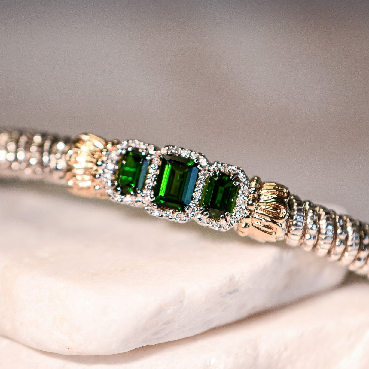 Sterling Silver & Yellow Gold Diamond & Chrome Diopside Bracelet by VAHAN