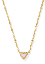 Mini Ari Heart Gold Plated Bubblegum Pink Kyocera Opal Satellite Short Pendant Necklace by Kendra Scott