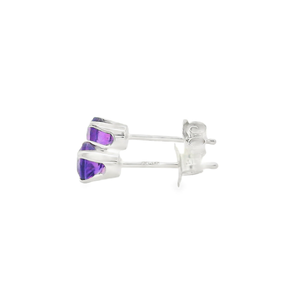 14K White Gold 4mm Amethyst Stud Earrings (February)