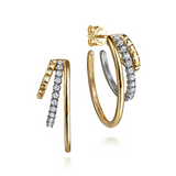 14K Yellow & White Gold Three Row J Hoop Stud Earrings by Gabriel