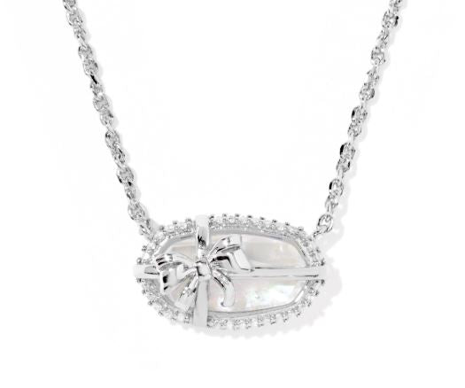 Elisa Bow Silver Iridescent Crystal Ivory Illusion Short Pendant Necklace by Kendra Scott
