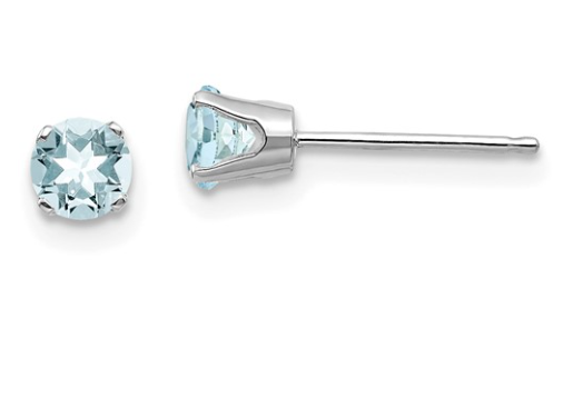 14K White Gold 4mm Aquamarine Stud Earrings (March)