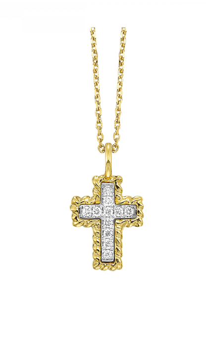 14K Yellow Gold 0.05  Diamond Cross Pendant