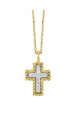 14K Yellow Gold 0.05 I1 H-I Diamond Cross Pendant