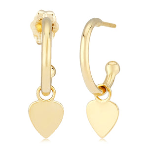 14K Yellow Gold Earrings, Flat Drop Heart