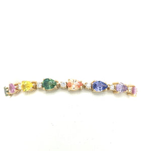 14K Yellow Gold 10.05cttw Multi Colored Sapphires & 1.01cttw GH-SI1 Diamond Bracelet