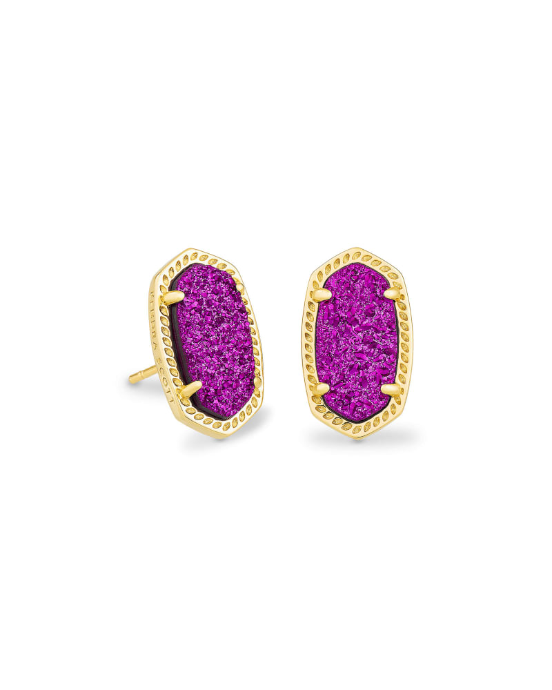 Ellie Gold Plated Earrings in Bright Plum Drusy by Kendra Scott