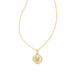 Letter V Gold Plated Disc Reversible Necklace in Iridescent Abalone by Kendra Scott