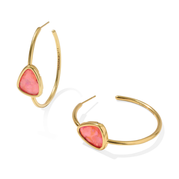 Margot Vintage Gold Plated Pink Coral Iridescent Abalone Hoop Earrings by Kendra Scott