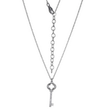 Sterling Silver Rhod Plated CZ Key Necklace