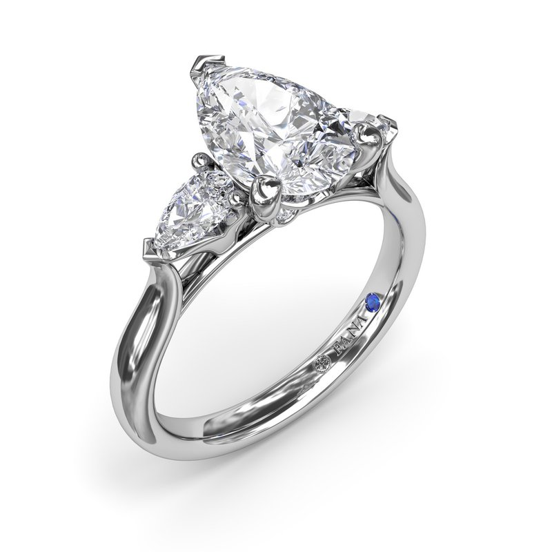 14K White Gold Three-Stone Pear Diamond Engagement Ring