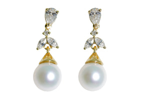 14K Yellow Gold Pearl & 0.37cttw Diamond Earrings by RJM