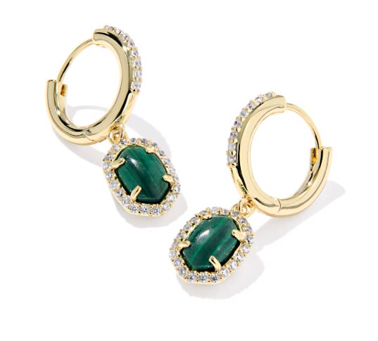 Daphne Gold Plated Green Malachite Crystal Frame Huggie Earrings by Kendra Scott