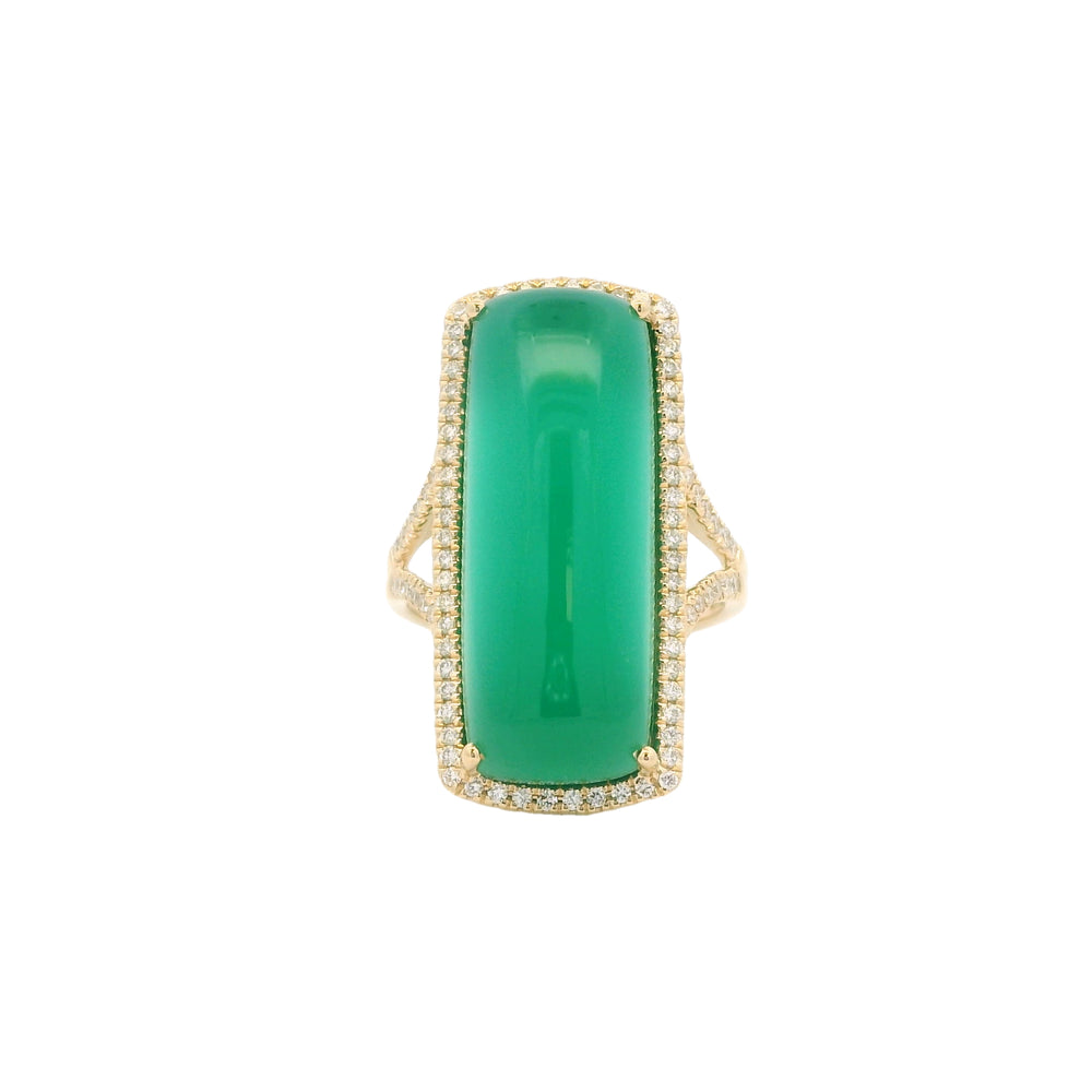 14K Yellow Gold 11.86ct Green Onyx & 0.43cttw Diamond Ring by Bellarri