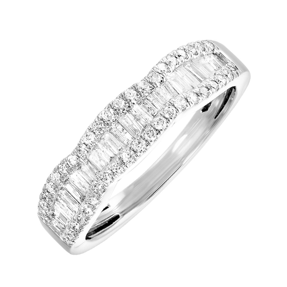 Baguette Diamond Ring with Scalloped Sides