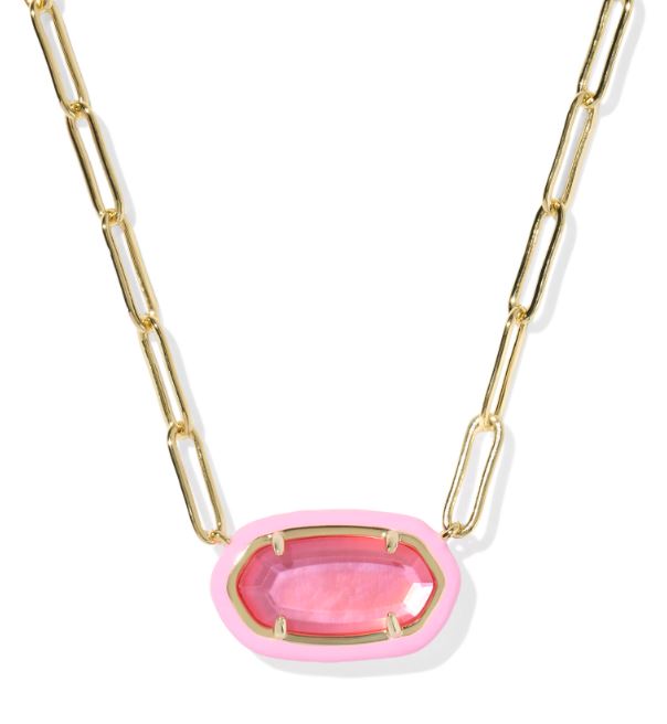 Elisa Enamel Frame Gold Plated Bright Pink Illusion Paperclip Necklace by Kendra Scott