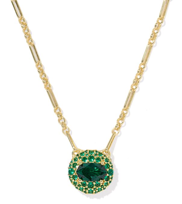 Bella Gold Plated Dark Green Crystal Short Pendant Necklace by Kendra Scott