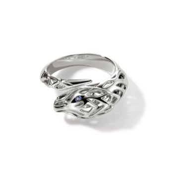 Naga Silver Bypass Ring with Blue Sapphire Eyes Sz 7 by John Hardy