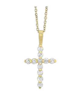 14K Yellow Gold 0.10cttw Diamond Cross Pendant