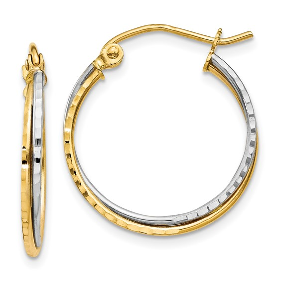 14K Yellow & White Diamond Cut Twisted Hoop Earrings