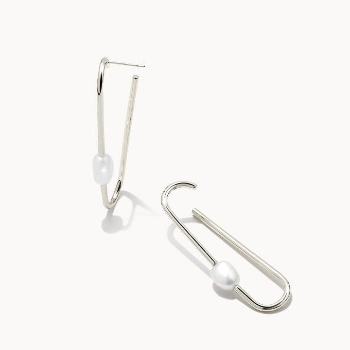 Lindsay Silver Plated Hoop Earrings White Pearl by Kendra Scott