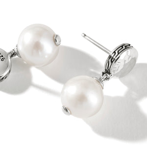 Classic Chain Hammered Earrings with Fresh Water Pearl by John Hardy