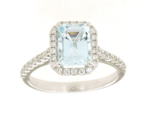 14K White Gold 1.40ct Aquamarine & 0.45cttw Diamond Ring